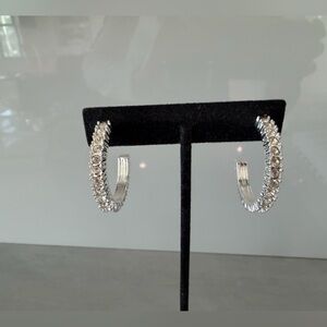 Classic, Elegant and Chic, Crystal Hoop Silvertone Earrings